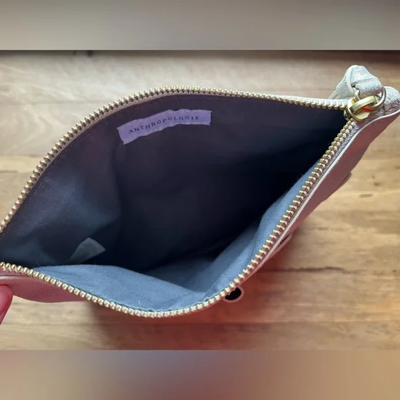 Anthropologie Leather Organizer Pouch Silver Glitter - Picture 12 of 15
